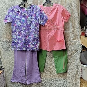 Bundle of 4 pc. scrubs: SB, & UA, & Cherokee bottoms, size XS.